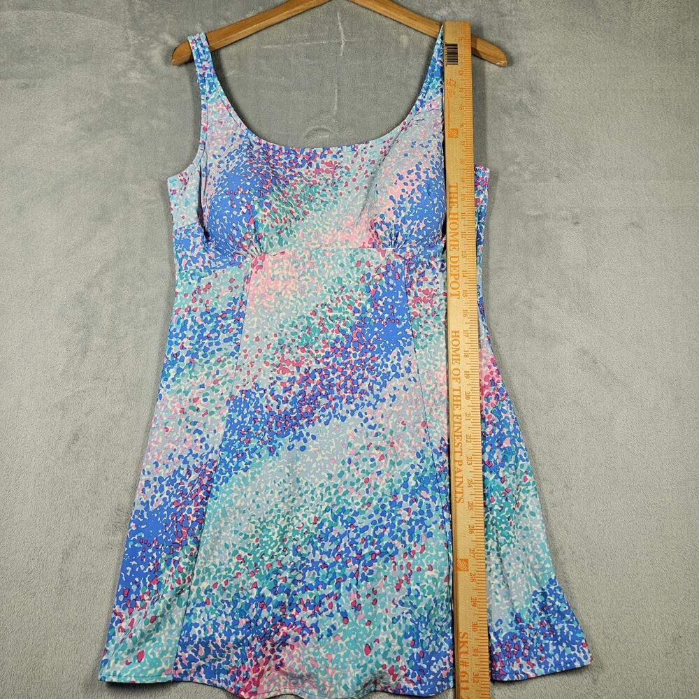 Vintage Sea Waves Swim Dress Womens Size 18 Multicolor Pink Blue Preppy Beach - Picture 12 of 13
